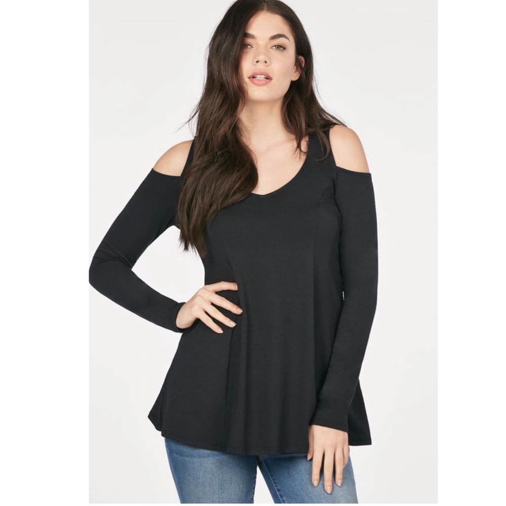 JustFab Black Cold Shoulder Black Swing Top